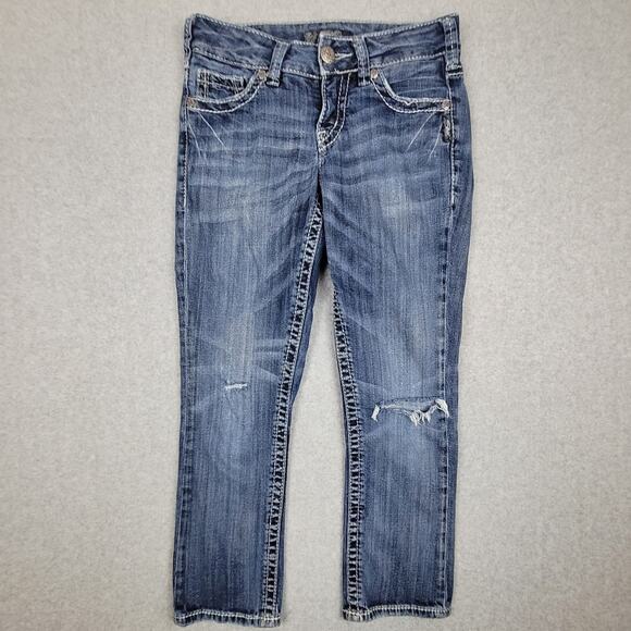 Silver Jeans Womens Size 26 Suki Mid Capri Distressed Embellished - Picture 2 of 16